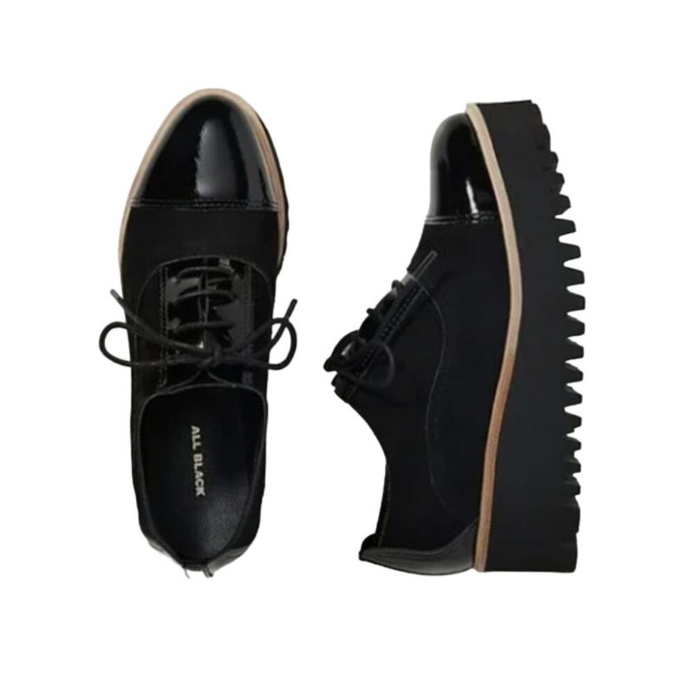 $296 MSRP - Anthropologie all black platform oxford flats -Sz 7.5 - NWOB